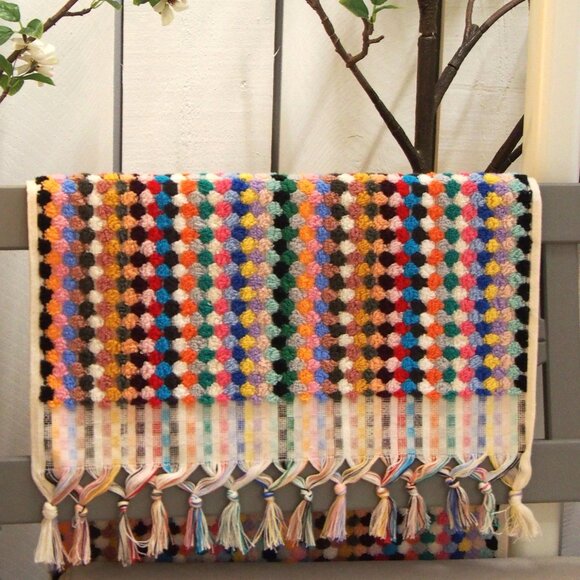Rainbow Double Sided Pom Pom Turkish Hand Towel - Picture 5 of 6